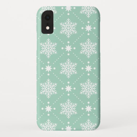 Muntgroen witte sneeuwvlokken kerstpatroon Case-Mate iPhone case (Achterkant)