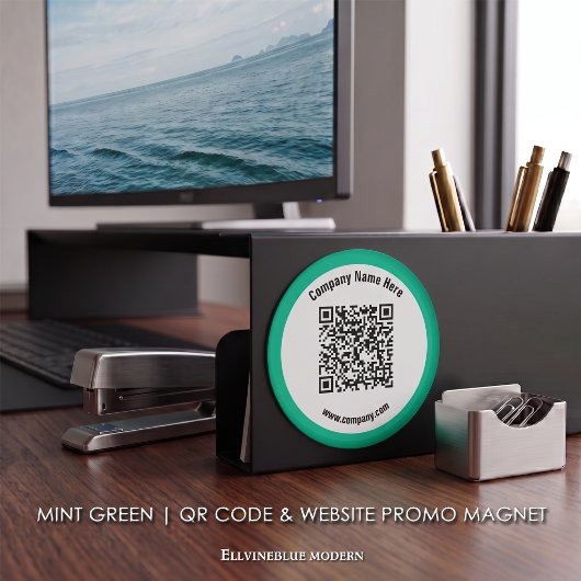 Muntgroene aangepaste QR-code en websitepromo Magneet
