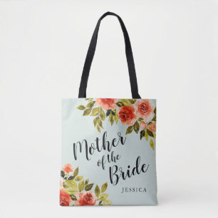 Muntgroene Aquarel Bloem Moeder van de Bruid Tote Bag