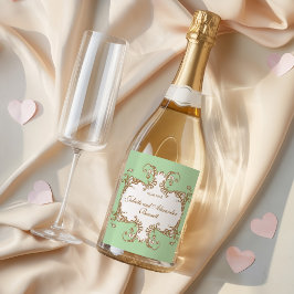 Muntgroene Barokke Trouw Champagnetafelkaart Sparkling Wijnetiket