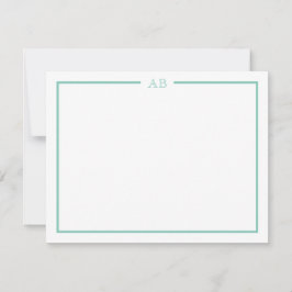 Muntgroene bloemige monogram notitiekaarten notitiekaartje