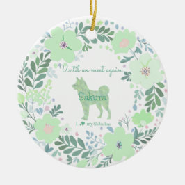 Muntgroene bloemige Shiba Inu-herdenkingsfoto Keramisch Ornament