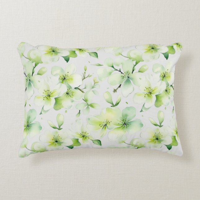 Muntgroene Bloemige Tie Dye Accent Kussen (Voorkant)