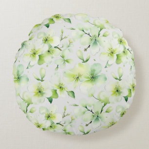 Muntgroene Bloemige Tie Dye Rond Kussen