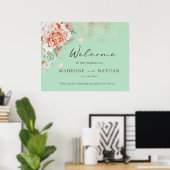 Muntgroene & Bloemige Trouw Welkom Poster (Thuiskantoor)