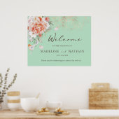 Muntgroene & Bloemige Trouw Welkom Poster (Keuken)