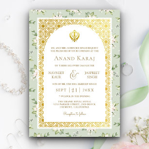 Muntgroene bloemrijke Anand Karaj Punjabi Sikh-huw Kaart