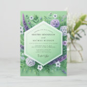 Muntgroene bloemrijke weide bruiloft kaart (Staand voorkant)