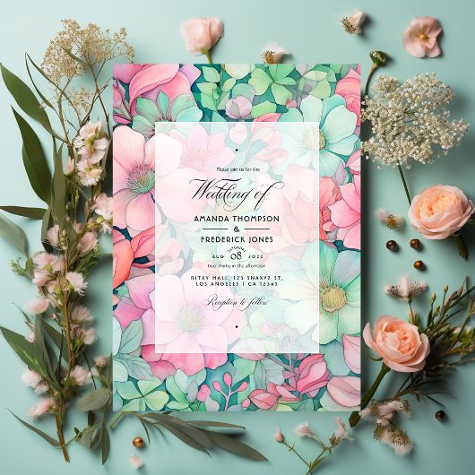 Muntgroene, Blush Roze, en Duifgrijze Bruiloft Kaart