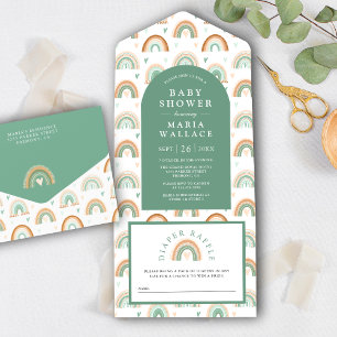 Muntgroene Boog Boho Regenboog Baby Shower All In One Uitnodiging