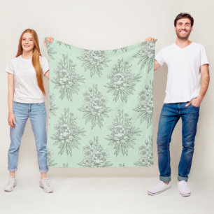 Muntgroene botanische toile met bloemboeketten fleece deken