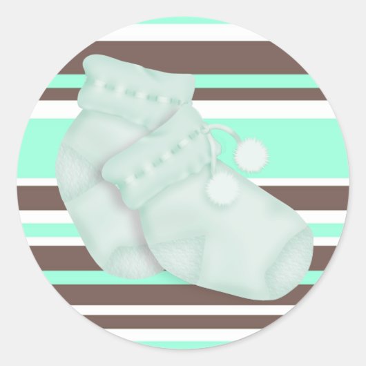 Muntgroene bruine babyshower sticker (Voorkant)