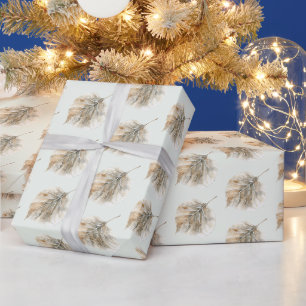 Muntgroene Champagnetinten Gouden Bladeren Kerst Cadeaupapier