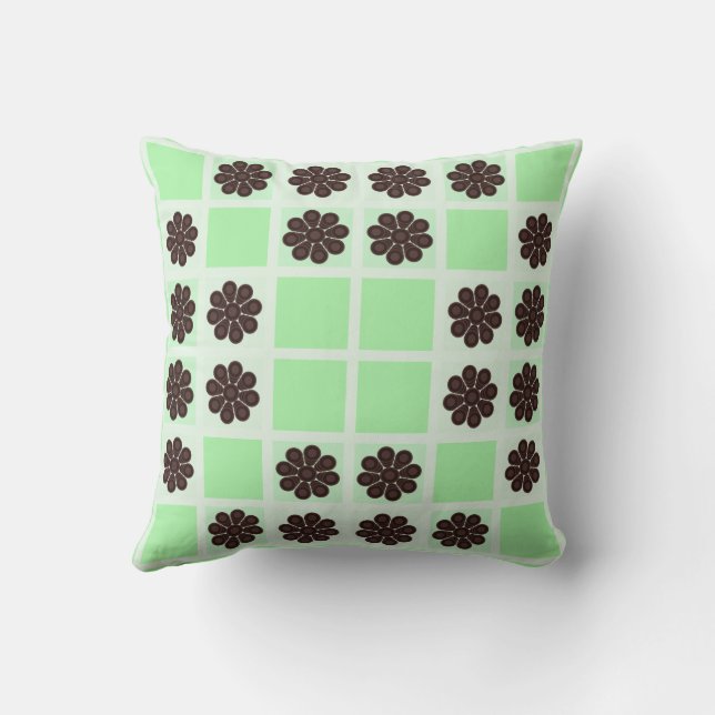 Muntgroene Crème En Chocolade Chip Quilt Patroon Kussen (Achterkant)
