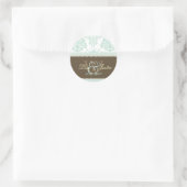 Muntgroene Damast monogramma trouw-/DIY-lettertype Ronde Sticker (Tas)