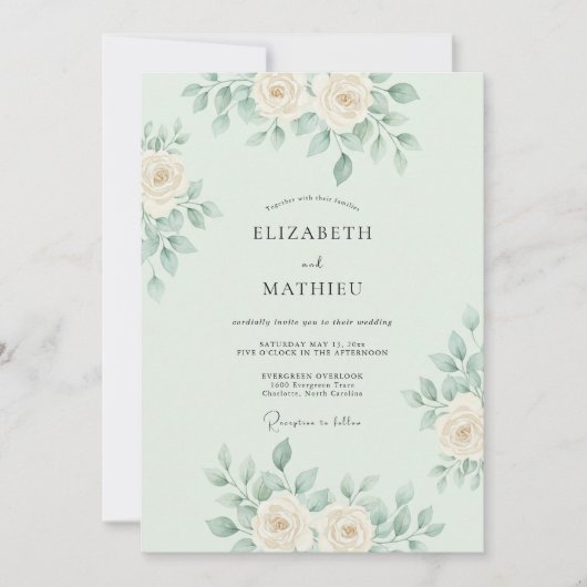 Muntgroene Delicate Botanische Bruiloft Kaart (Voorkant)