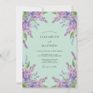 Muntgroene Delicate Lavendel Bruiloft Kaart