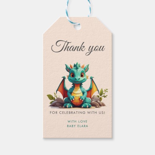 Muntgroene Draak Bedankt-feestcadeautag Cadeaulabel (Voorkant)