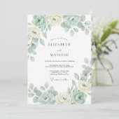 Muntgroene Elegante Botanische Bruiloft Kaart (Staand voorkant)