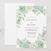 Muntgroene Elegante Botanische Bruiloft Kaart (Voorkant / Achterkant)