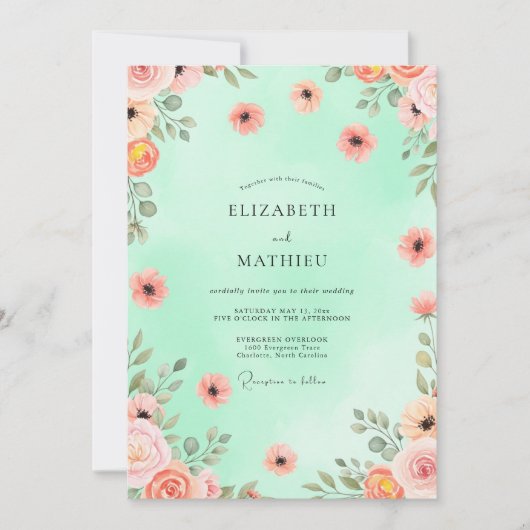 Muntgroene Elegante Lente Bruiloft Kaart (Voorkant)