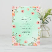 Muntgroene Elegante Lente Bruiloft Kaart (Staand voorkant)