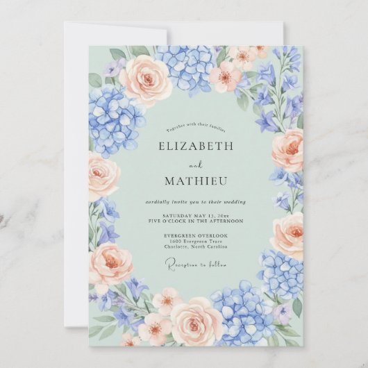 Muntgroene Elegante Zomerbruiloft Kaart (Voorkant)