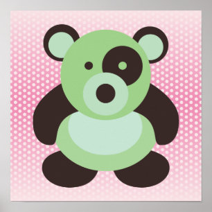 Muntgroene en Roze Baby Panda Beer Poster