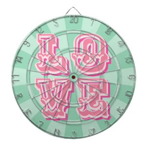 Muntgroene en roze vintage LOVE ontwerp bruiloft Dartbord
