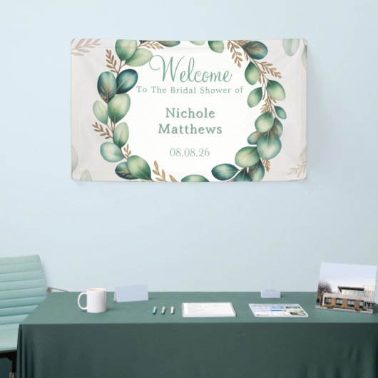 Muntgroene en saliegroene Eucalyptus Bruidsdouche Spandoek (Beurs)