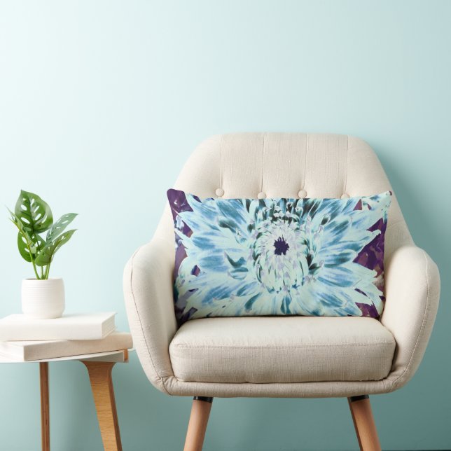 Muntgroene en turquoise dahlia bloem kussen (Stoel)