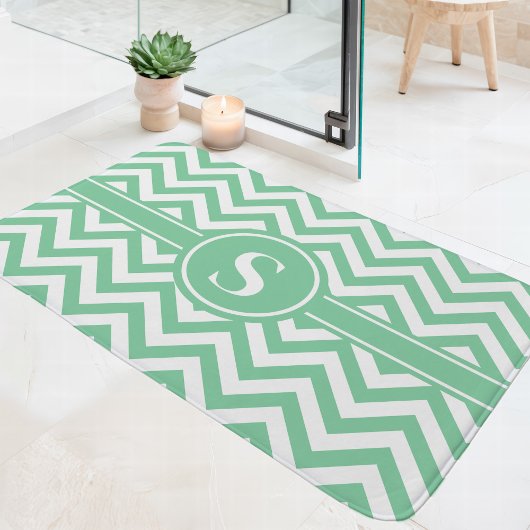 Muntgroene en witte Chevron Monogram Badmat