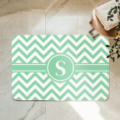 Muntgroene en witte Chevron Monogram Badmat
