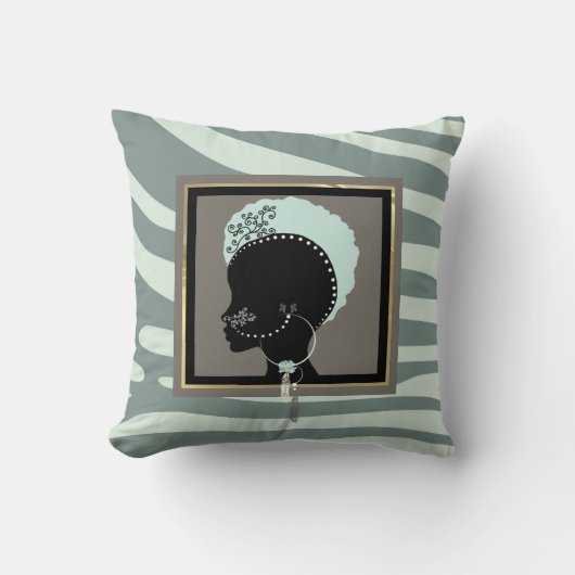 Muntgroene en zwarte zebraprint kussen (Voorkant)