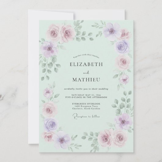 Muntgroene Ethische Roze Bruiloft Kaart (Voorkant)