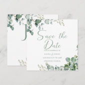 Muntgroene eucalyptus minimalistische save-the-dat kaart (Voorkant / Achterkant)