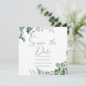 Muntgroene eucalyptus minimalistische save-the-dat kaart (Staand voorkant)