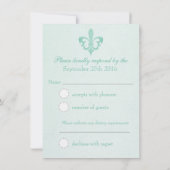 Muntgroene Fleur De Lis formele trouw-RSVP Kaart (Achterkant)