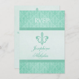 Muntgroene Fleur De Lis formele trouw-RSVP Kaart