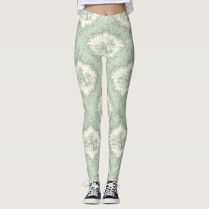 Muntgroene Franse landelijke bloem toile - Boerder Leggings