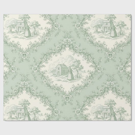 Muntgroene Franse landelijke bloemmetroile - Boerd Cadeaupapier (Vlak)