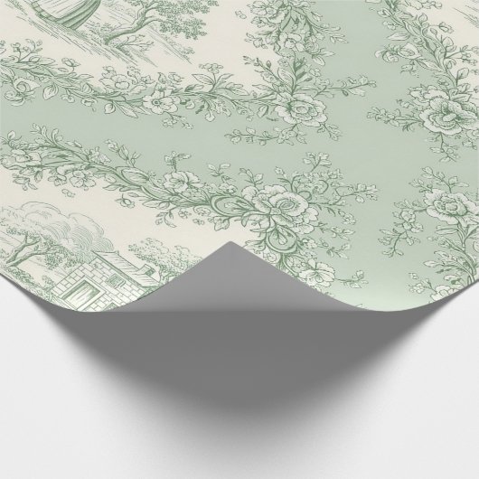 Muntgroene Franse landelijke bloemmetroile - Boerd Cadeaupapier (Hoek)