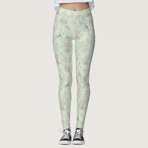Muntgroene Franse landelijke vogels en bloemtoile Leggings
