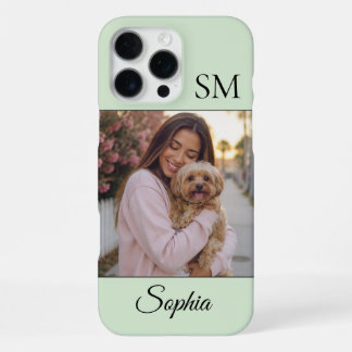Muntgroene gepersonaliseerde naam initials één fot iPhone 16 pro max hoesje