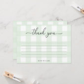 Muntgroene geruite kaart met dankbetuiging (Voorkant / Achterkant in situ)