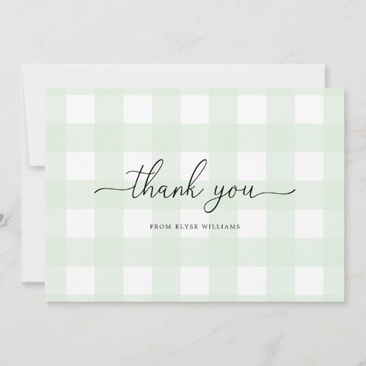 Muntgroene geruite kaart met dankbetuiging (Achterkant)