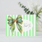Muntgroene gestreepte vintage bow bedankkaart kaart (Staand voorkant)