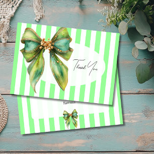 Muntgroene gestreepte vintage bow bedankkaart kaart
