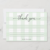 Muntgroene Gingham Bedankkaart Kaart (Voorkant)