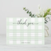 Muntgroene Gingham Bedankkaart Kaart (Staand voorkant)